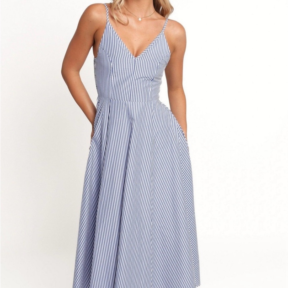 Petal & Pup Blue and White Striped Maxi Dress